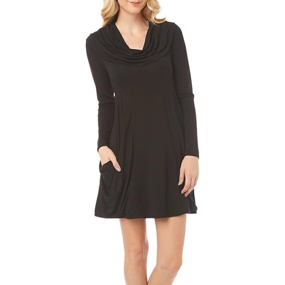 Kensie Drapey Charcoal French Terry Cowl Neck Boho‎ Dress Size L